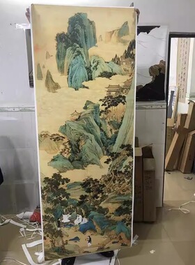 仇英桃源仙境图画心国画工笔山水人物画高清复制66.7X175原大卷轴