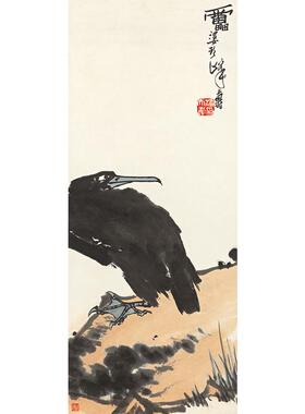 1:1潘天寿水鸟立轴水墨大写意花鸟画国画艺术微喷古代名画复制品