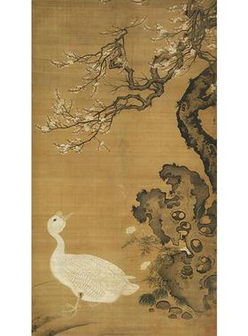 高清复刻明代吕纪狮头鹅图国画兼工带写工笔花鸟画艺术微喷装饰画