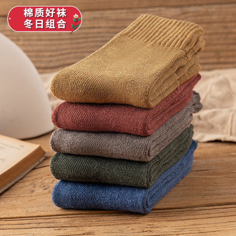 5双装秋冬加厚加绒情侣棉毛圈袜