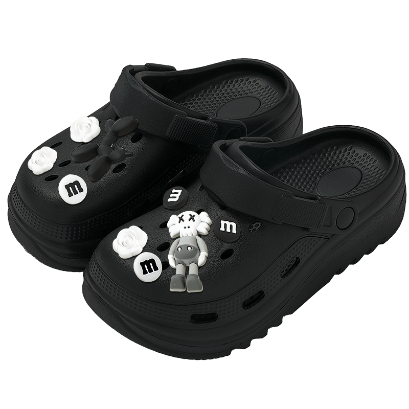 黑色洞洞鞋女款2024新款防滑防臭eva厚底沙滩包头凉拖鞋女夏外穿