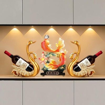 双珠凤尾金鱼天鹅酒架套装摆件