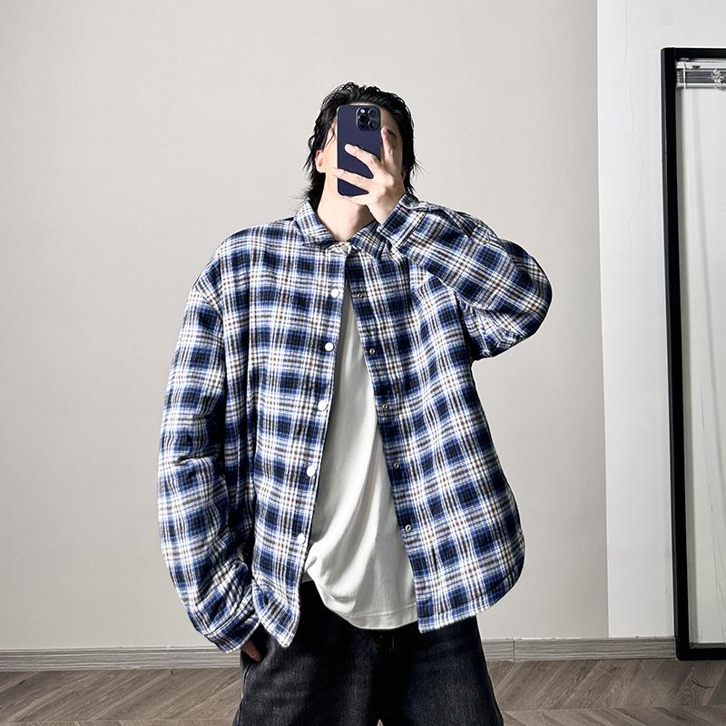 加厚夹棉法兰绒复古格纹衬衣棉衣