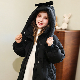 女童羽绒服2025新款中大儿童冬装中长款甜美加厚珠片刺绣童装外套