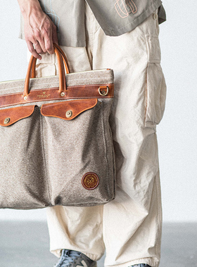 现货HKworkshop胡椒盐牛皮F-50电脑包旅行复古单肩斜挎骑行头盔包