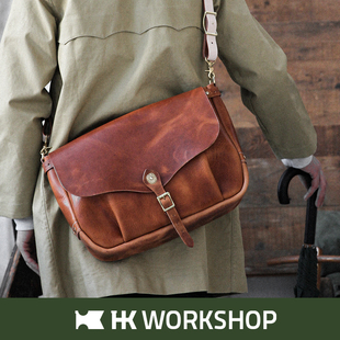 HK workshop美国Horween牛皮大邮差斜挎复古手作原创潮流手拎包
