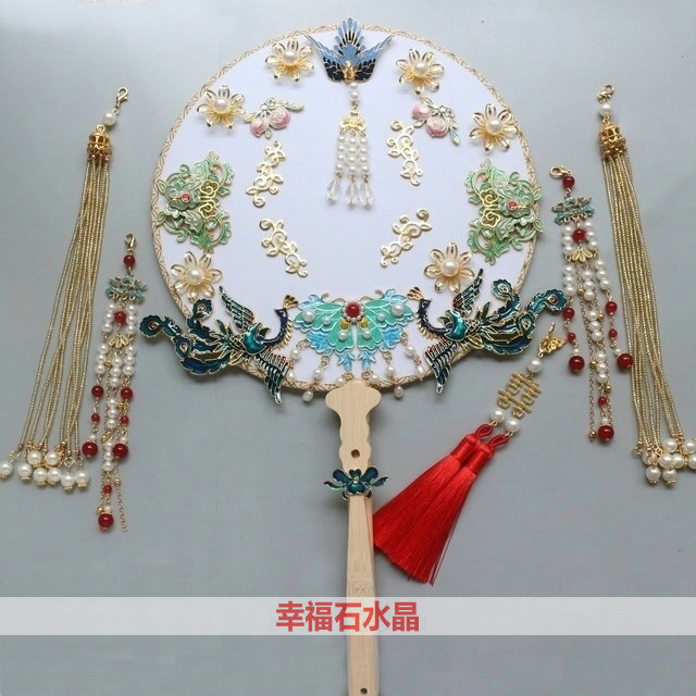 古装新娘中式婚礼团扇配件 手工diy配饰古风景泰蓝烧蓝饰品材料包图片