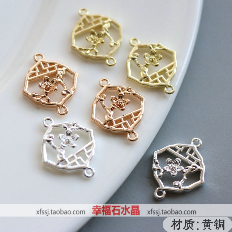 镀金保色铜diy铜菱形花朵耳环