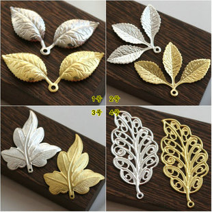 diy饰品配件复古风发簪手工头饰耳环材料 叶子 黄铜花枝 树叶花片