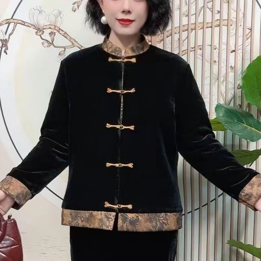 25年新款秋冬减龄拼接新中式大码妈妈上衣短款棉服高档外套
