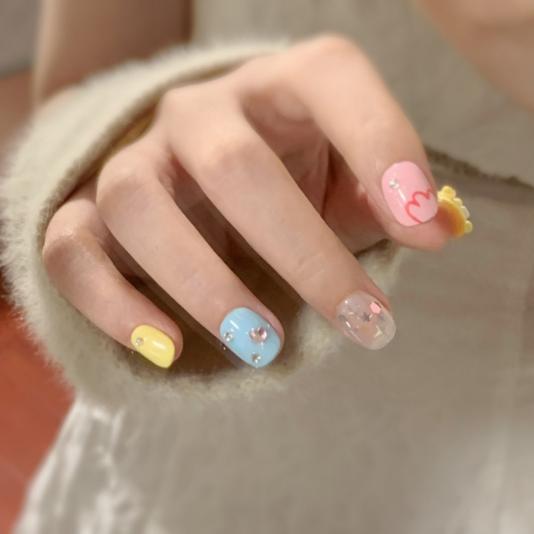 纯手工穿戴甲派大星卡通短款可爱手作成品穿戴美甲童趣假指甲贴片