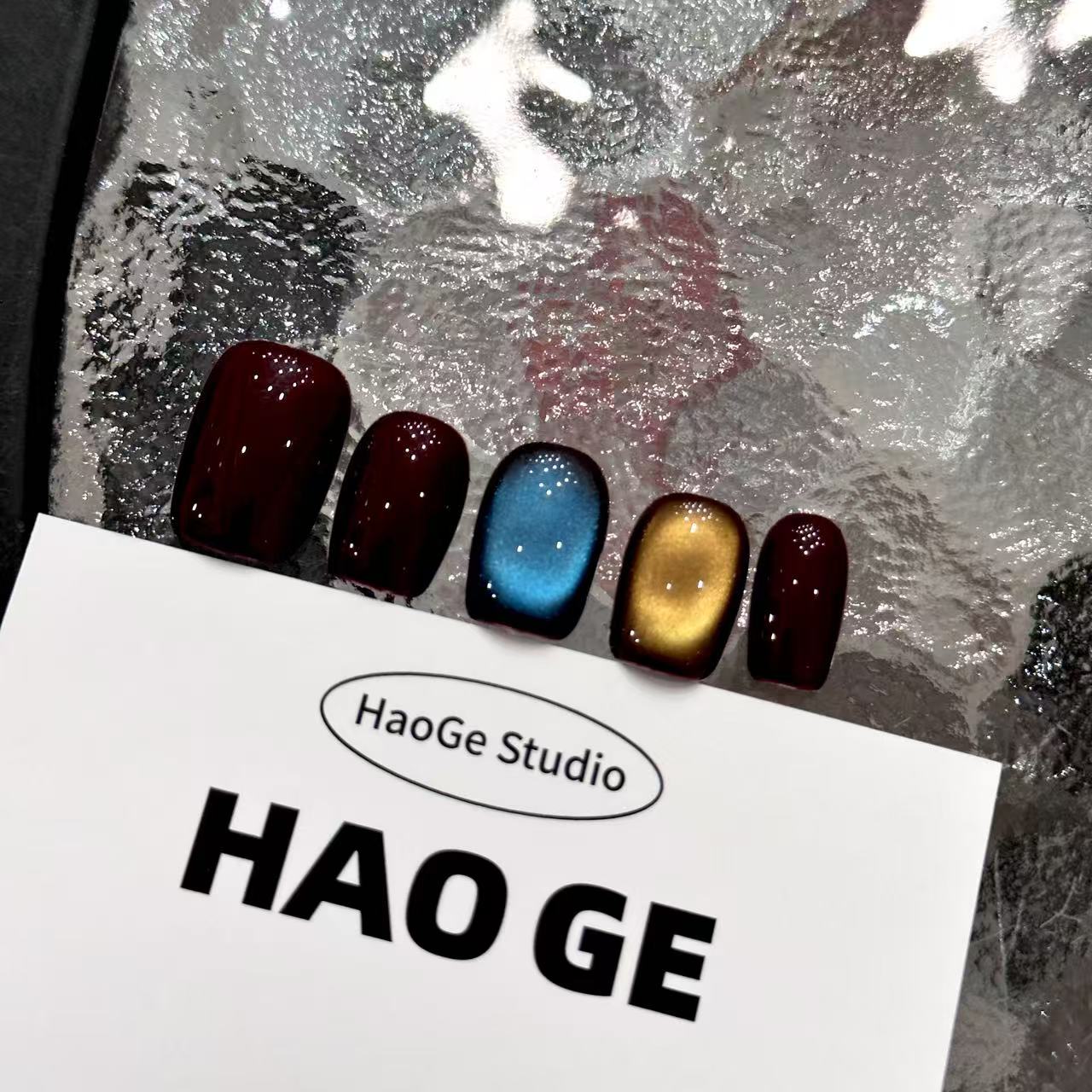 【五彩斑斓的红】高级显白蓝色猫眼渐变可拆卸纯手工穿戴甲百搭