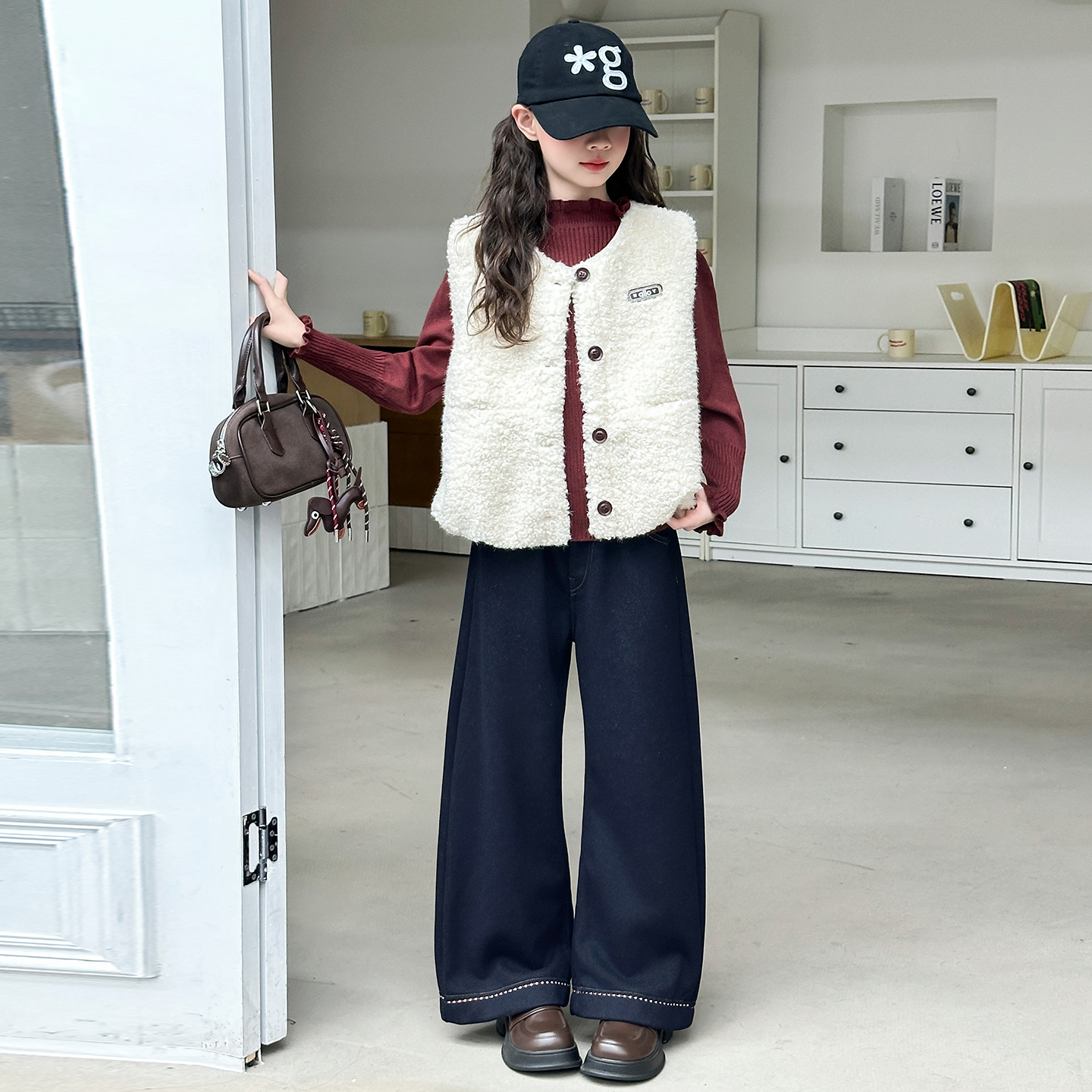 女童秋装套装2025新款儿童衣服女孩毛衣马甲三件套秋冬季加厚大童
