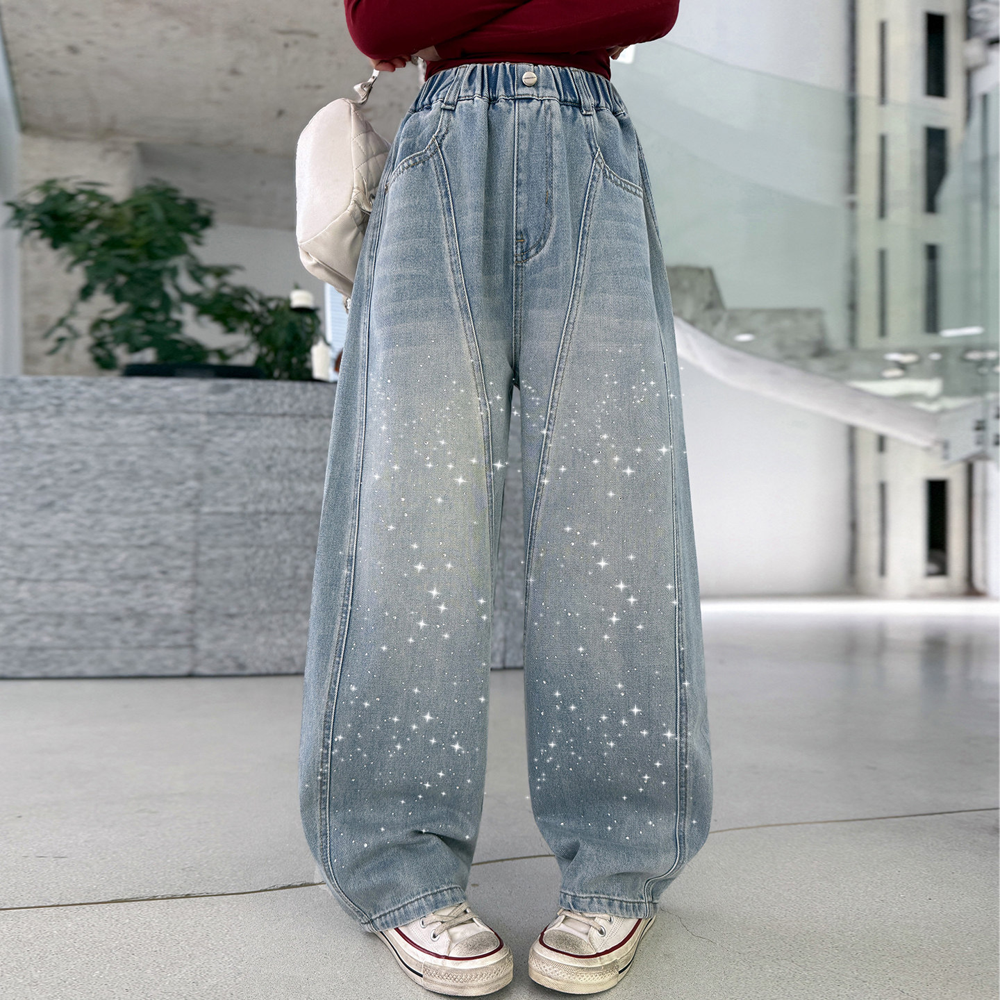 女童弯刀牛仔裤春秋2026新款青少年儿童裤子女孩春装带烫钻中大童,童装/婴儿装/亲子装,裤子,淘宝优惠券,粉丝福利购,淘宝优惠卷