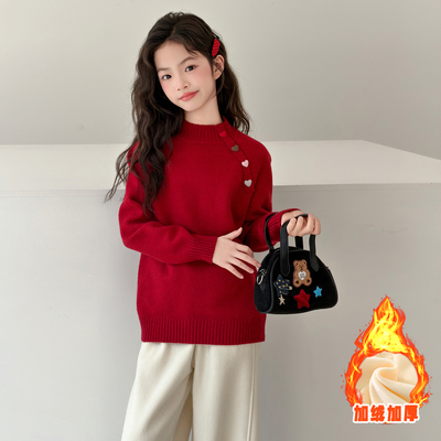 儿童毛衣女童毛线衣2025新款洋气时髦女孩打底针织衫加绒加厚大童