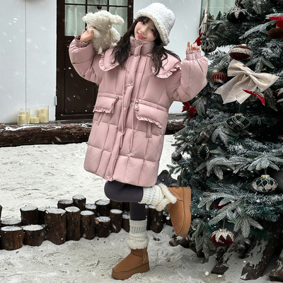 女童羽绒服冬装2025新款洋气加厚儿童高充绒量鸭绒女孩粉色中长款