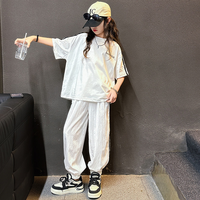 女童夏套装2025新款夏季薄款儿童速干运动服短袖女孩两件套中大童