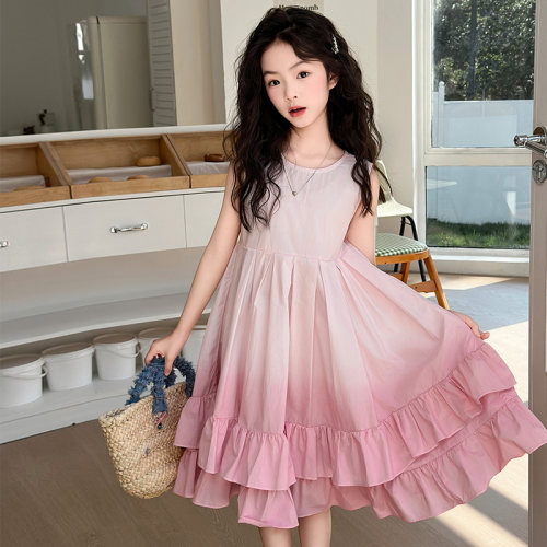 女童连衣裙夏季薄款2026新款儿童裙子女孩公主裙渐变色棉布背心裙