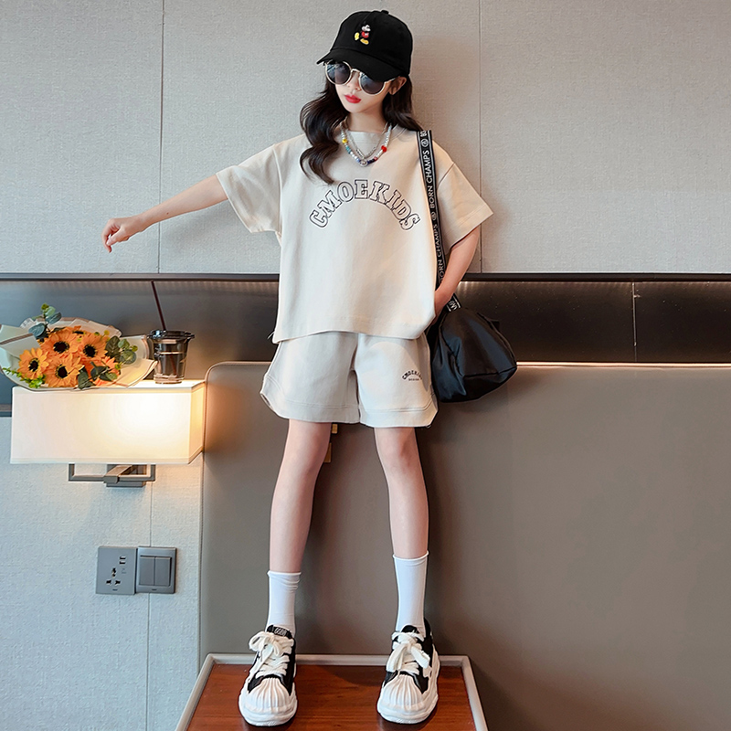 女童运动套装夏装2025新款宽松休闲服中大儿童短袖短裤两件套夏季