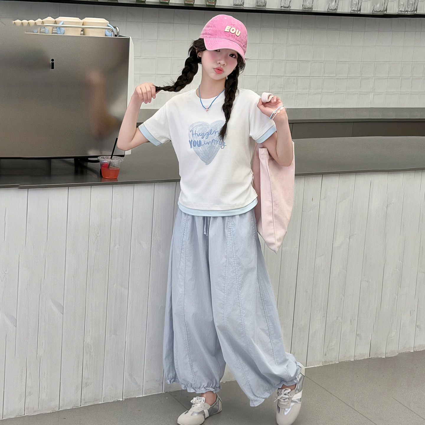 女童套装夏季薄款2026新款洋气时髦儿童短袖T恤9分裤两件套中大童
