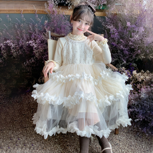 女童套装2025新款儿童衣服女孩长袖打底衫蛋糕连衣裙子两件套秋季