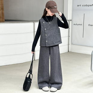 女童秋装2025新款套装时髦洋气儿童衣服女孩三件套小香风大童春秋