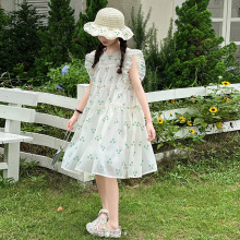 女童夏连衣裙2025新款夏季薄款洋气时髦儿童裙子女孩碎花裙小飞袖