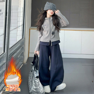 女童套装2025新款冬装洋气时髦儿童衣服女孩马甲三件套加绒厚大童