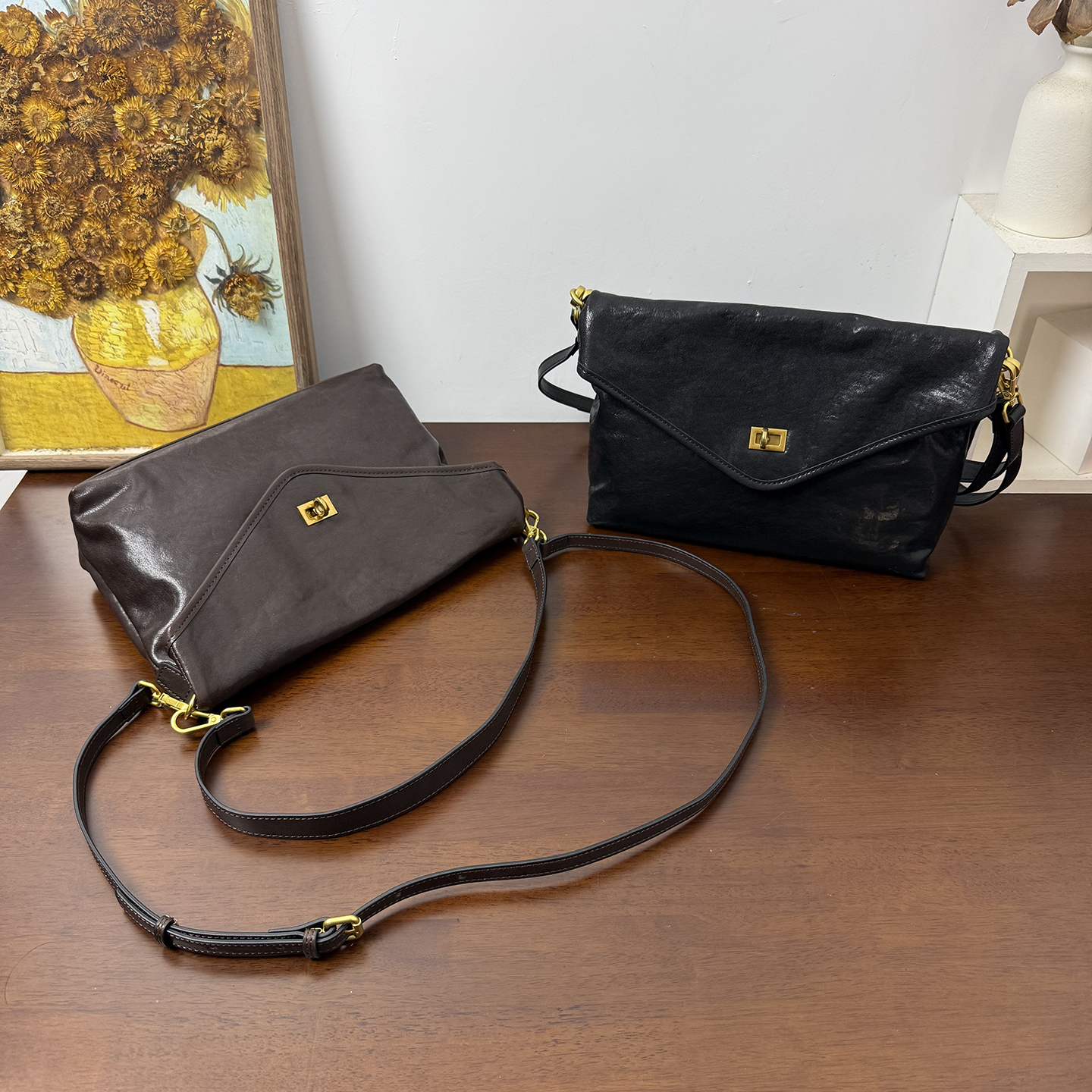 MrFu植鞣牛皮信封包斜挎包单肩包