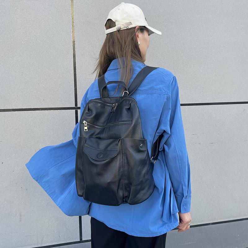 头层牛皮百搭真皮时尚旅行双肩包