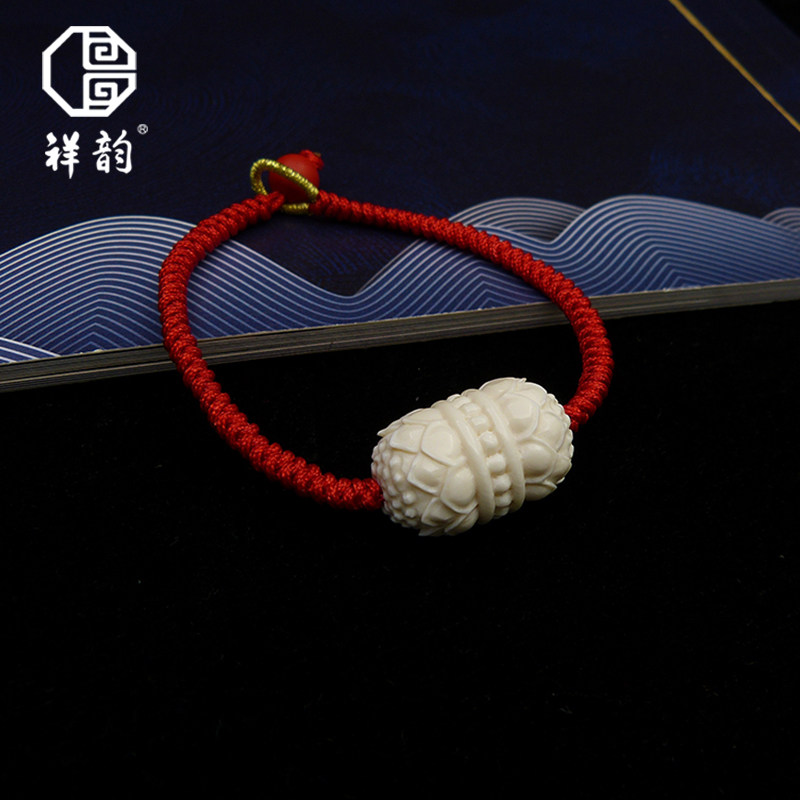 祥韵苏工原创猛犸象牙手工编绳双层莲花珠手链情侣款个性小众饰品