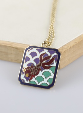 中国风 景泰蓝 剪纸 金鱼 螭龙纹样项链吊坠 一个价