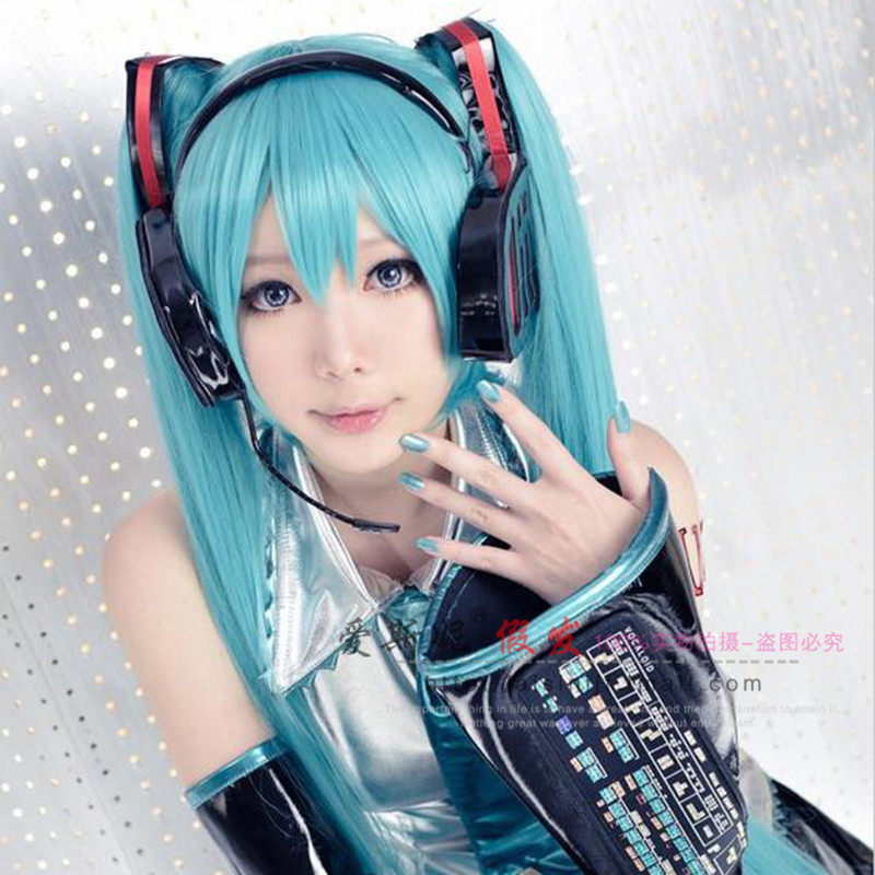 爱斯妮  初音未来 MIKU 蓝绿色初音 高温丝虎口夹cos假发