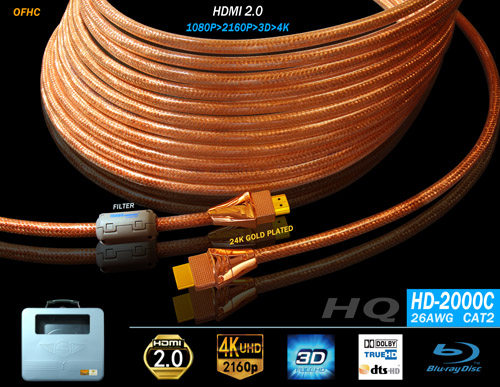YARBO AUDIOPHILE雅堡HD-2000C 专业级 2.0版HDMI线 26AWG 支持4K