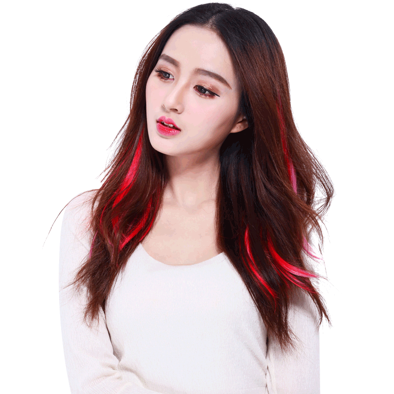 彩色假发片一片式接发帘直发卷发高温丝隐形无痕紫蓝红粉个性挑染