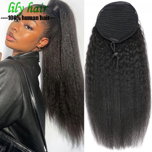 Afro Kinky Straight Indian Clip In Human Hair Yaki Ponytail