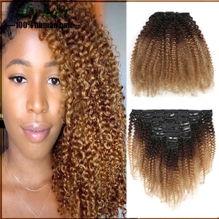 T1B/4/27 Ombre Color afro kinky curly Clip in Human Hair
