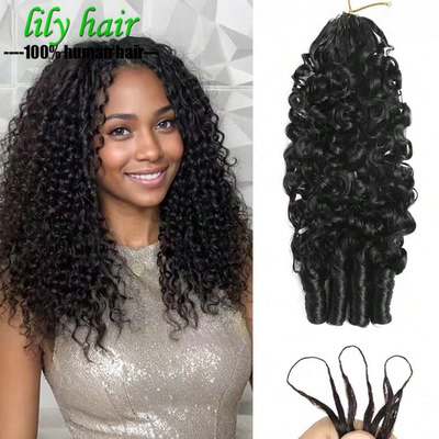 12A Burmese Curly Crochet Human Hair Feather Extensions 100g