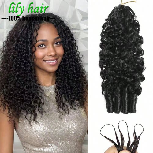 12A Burmese Curly Crochet Human Hair Feather Extensions 100g