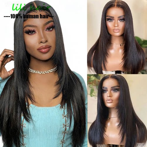 Peruvian Straight Human Hair Layered Cut Lace Wigs For Women