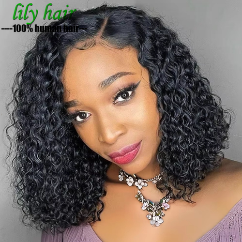 10A Deep Wave Human Hair 13x4 Transparent Lace Front Bob Wig