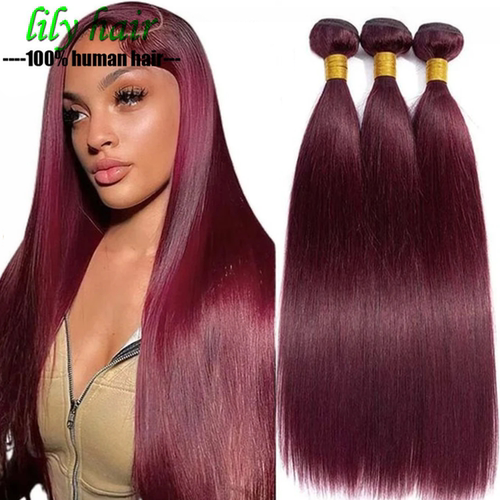 Peruvian 99J Wine Red Straight Bundles Human Hair Extenstion