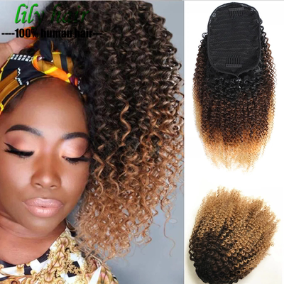 Indian Clip In Afro Kinky Curly 1b427 Human Hair Ponytail