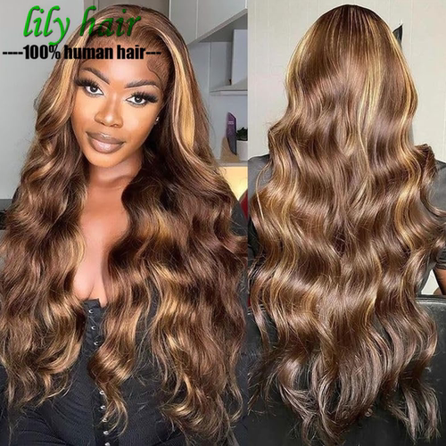 13*4 Lace Frontal Body Wave Wigs Highlight P4/27 Human Hair