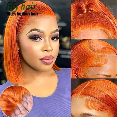 Ginger Orange Straight Human Hair 13x4 Lace Frontal Bob Wigs