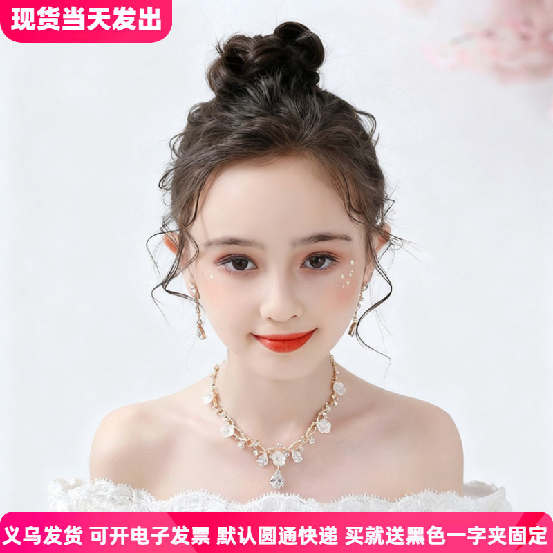 新款儿童饰品锆石项链耳环韩版女童婚纱礼服结婚皇冠头饰配饰套装