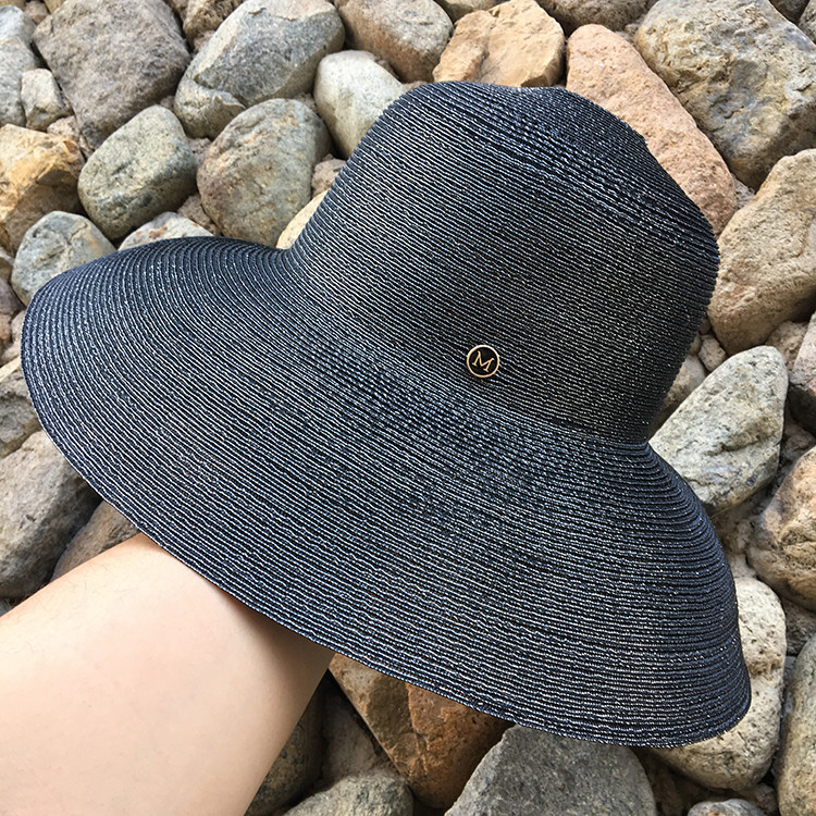 春夏出游草编M标盆帽黑银丝防晒遮阳帽草帽度假赫本风女渔夫帽子