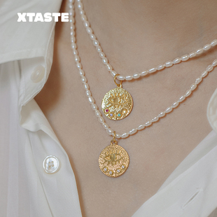 【限时7折】XTASTE 希腊Hermina Athens眼睛金币吊坠珍珠项链正品