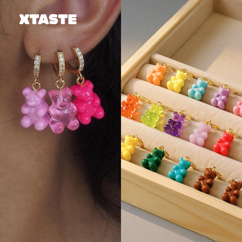 XTASTE 挪威 CRYSTAL HAZE钻扣小熊吊坠耳圈可爱耳环耳钉配饰女生