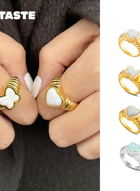 【限时8折】XTASTE 英国 JULY CHILD白色蛋白石戒指金色高级设计